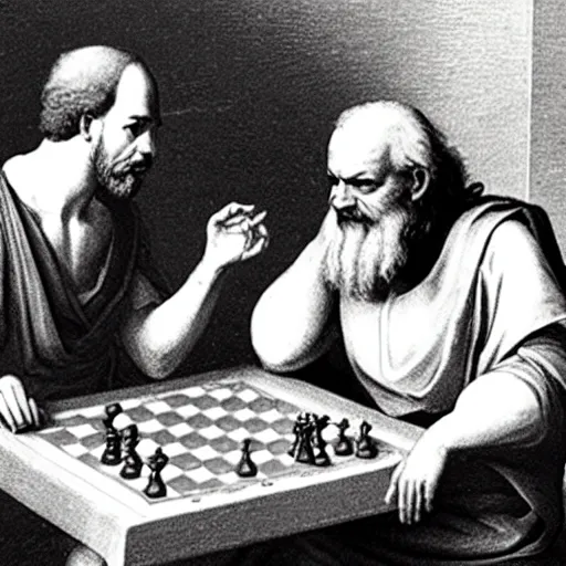 Prompt: Socrates playing chess with Charlemagne