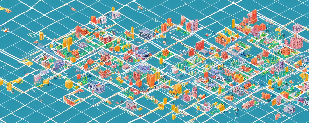 Prompt: isometric map of a japanese city highly detailed visualisation