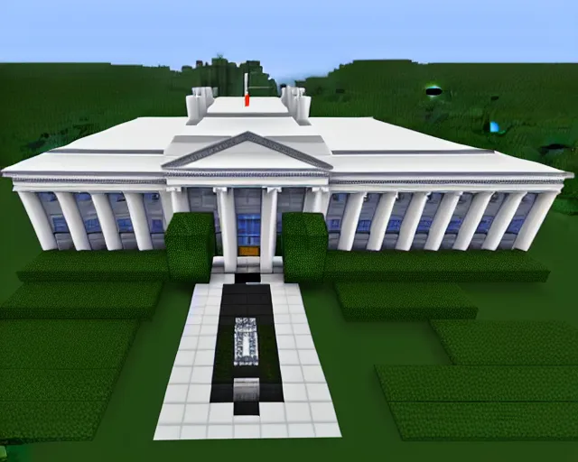Prompt: Joe Biden White House built in Minecraft