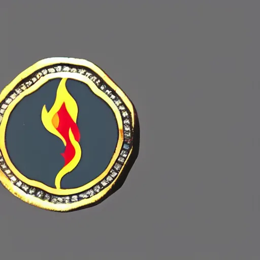 Image similar to a diamond enamel pin depicting a minimalistic clean fire flames warning label, smooth curves