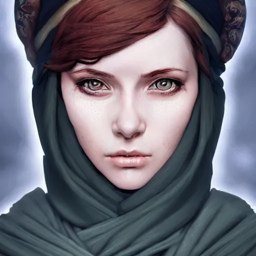 Image similar to germanic, irish female, jedi master, wearing the traditional jedi robe, beautiful and uniquely odd looking, detailed symmetrical close up portrait, intricate complexity, in the style of artgerm and ilya kuvshinov, magic the gathering, star wars art