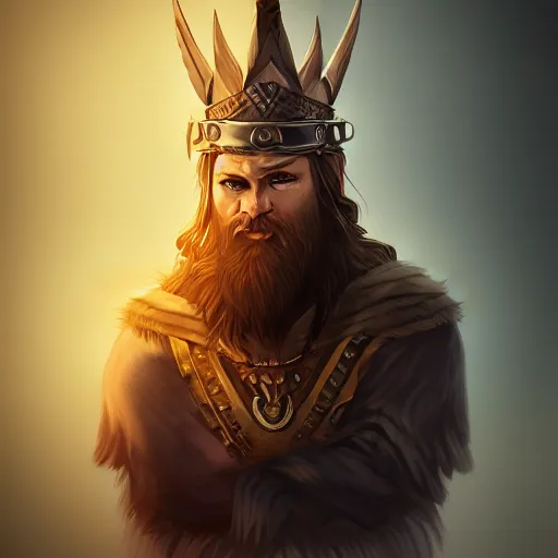 Image similar to Epic viking king, divine, symmetrical, D&D character art, portrait, digital painting, WLOP