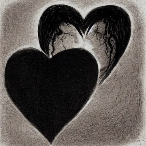 Image similar to heart broken in two, sadness, dark ambiance