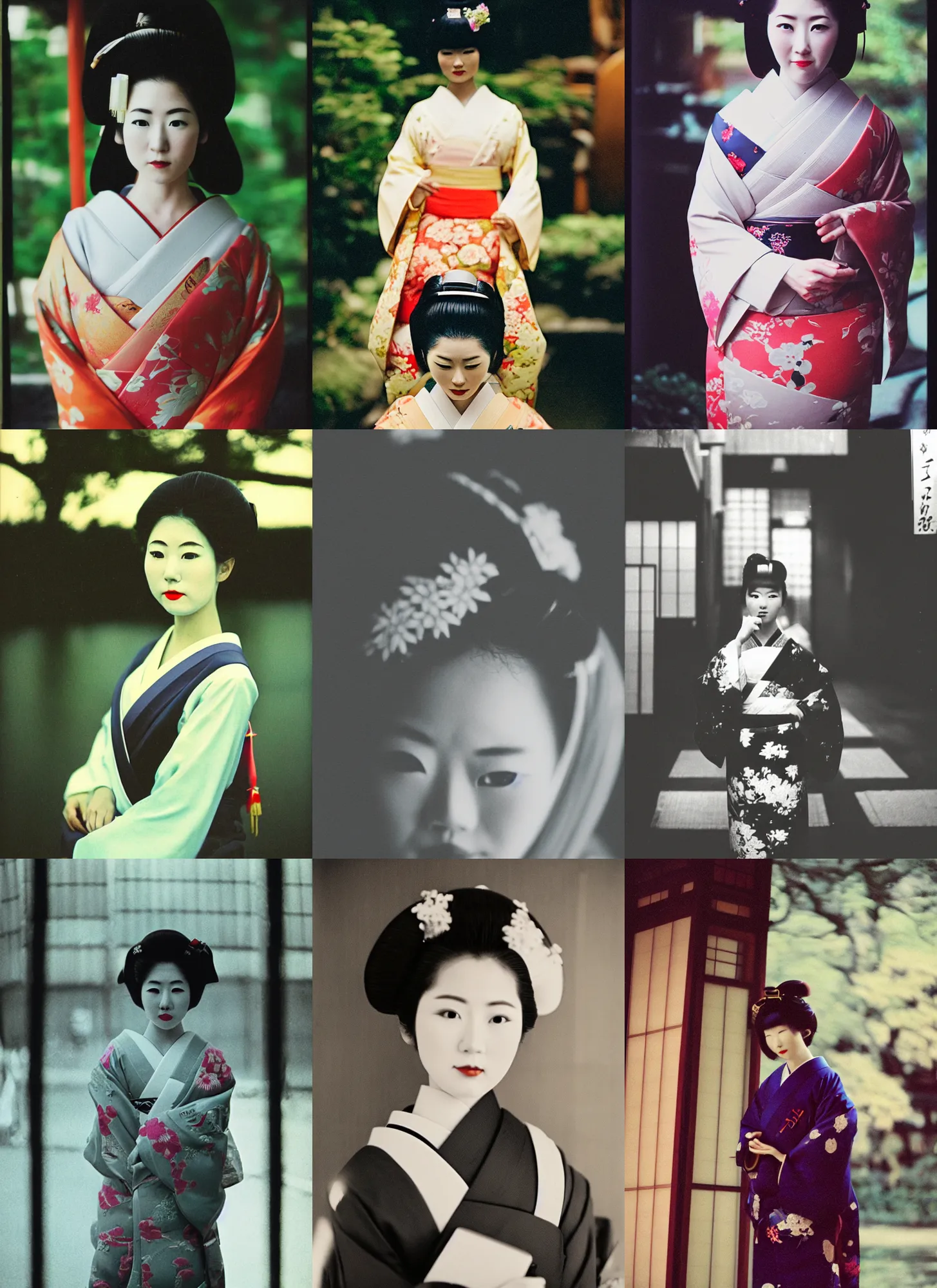 Prompt: Portrait Photograph of a Japanese Geisha Kodak 7213 Vision 3 200T