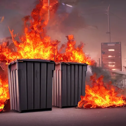 Prompt: a stack of dumpsters in flames trending on artstation 4 k detailed sharp high detail