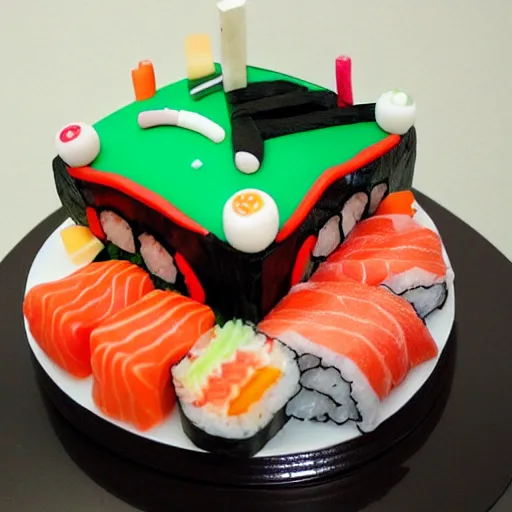 Prompt: sushi birthday cake, ( 2 0 0 9 ) n - 8