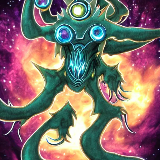 Prompt: nihilanth as a yu - gi - oh boss monster, card art