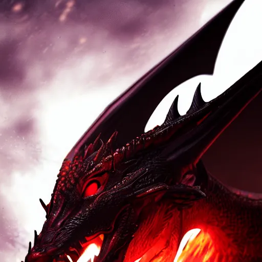 Prompt: portrait of the most fierce dragon ever, burning red eyes, photorealistic, intense lighting, unreal engine