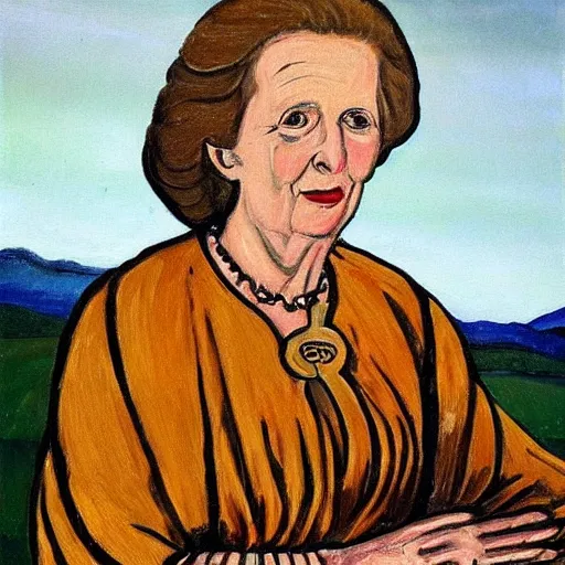 Image similar to margaret thatcher as a 1 2 th century peasant in england, painting, exhibited at british museum, oil on canvas, restored, art, 1 2 th century