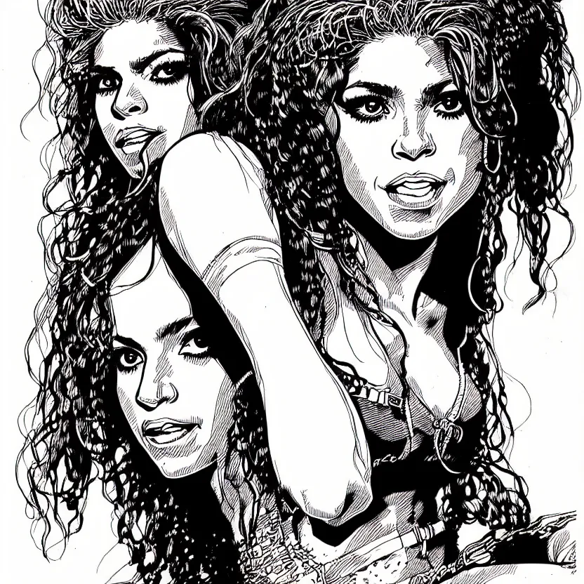 Image similar to portrait of shakira in the style of marc silvestri pen and ink drawing, high detail