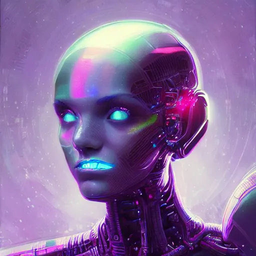 Image similar to alien cybernetic holographic princess, detailed portrait, intricate complexity, by greg rutkowski, artgerm, ross tran, conrad roset, takato yomamoto, ilya kuvshinov. 4 k, beautiful, cinematic dramatic atmosphere