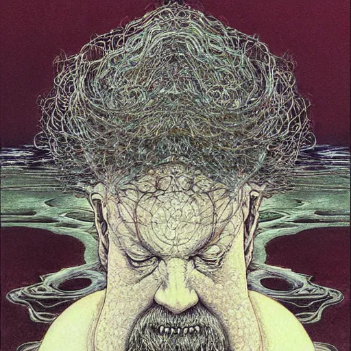 Prompt: simple concept art portrait of, ‘ the old god ’. an award winning yoshitaka amano digital art poster, by james gurney and gerhard richter. art by takato yamamoto. masterpiece, deep colours.