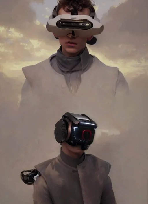 Prompt: timothee chalamet in future fashion futurism as thufir hawat, human computer, VR headset, cyber augmentation implant, digital art from artstation by Ruan Jia and Mandy Jurgens and Artgerm and william-adolphe bouguereau