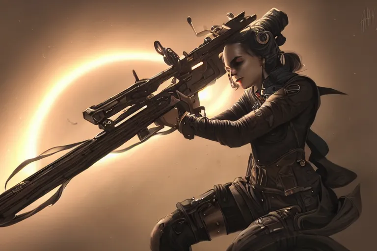 Prompt: Magical Blackhole Rifle, Professional Illustration by ArtGerm and Peter Mohrbacher, weapon design, ultra detailed, cinematic lighting