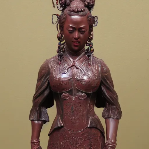Image similar to museum angeline joile portrait statue monument made from chinese porcelain brush face hand painted with iron red dragons full - length very very detailed by rutkowski symmetrical well proportioned
