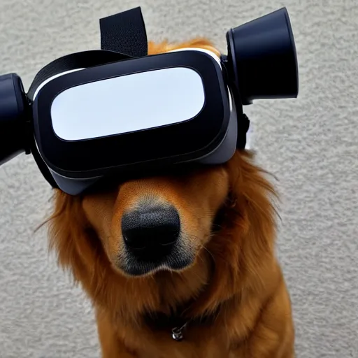 Image similar to a dog wearing a vr headset, high - res, detailed