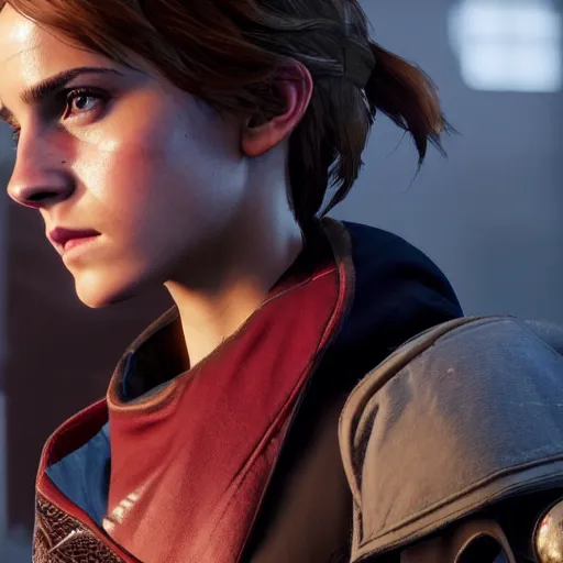 Image similar to emma watson in destiny 2, highly detailed, extremely high quality, hd, 4 k, 8 k, professional photographer, 4 0 mp, lifelike, top - rated, award winning, realistic, detailed lighting, detailed shadows, sharp, no blur, edited, corrected, trending