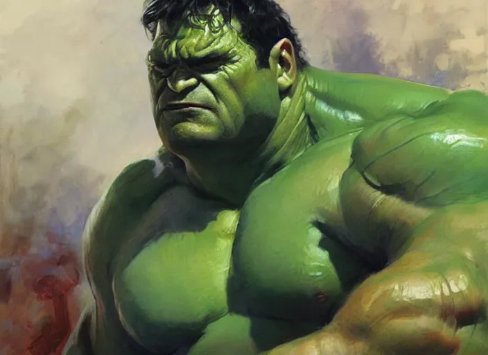 Image similar to a highly detailed beautiful portrait of francois holland as hulk, by gregory manchess, james gurney, james jean