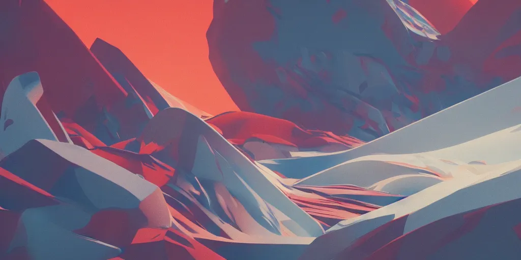 Image similar to abstract 3d landscape painting at noon painted by james jean and zaha hadid in no mans sky style, redshift, octane