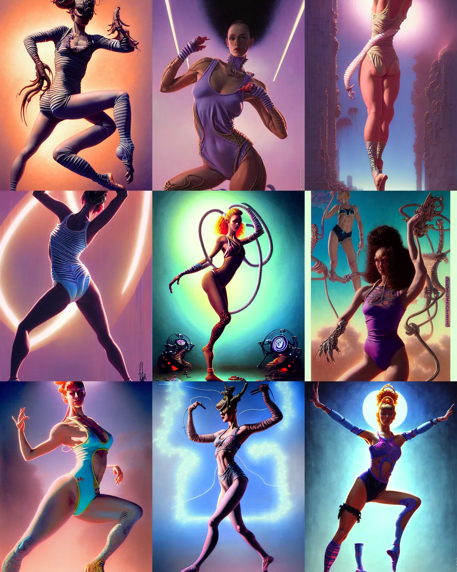 Prompt: leotard, bikini, thigh high socks, eighties aerobics outfit, dramatic lighting, ultra realistic, intricate details, the fifth element artifacts, highly detailed by peter mohrbacher, allen williams, hajime sorayama, wayne barlowe, boris vallejo, aaron horkey, gaston bussiere,