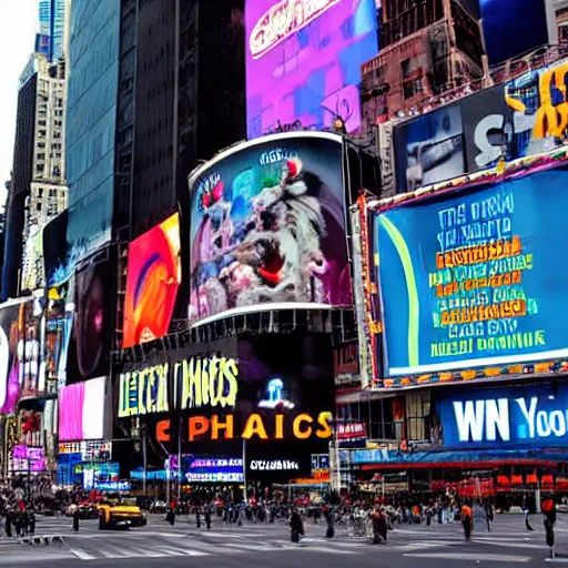 Prompt: electric Lion in new york times square, award winning photo