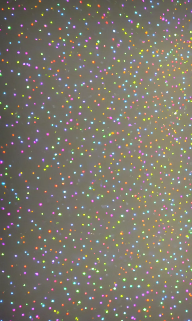 Image similar to a top-down wide view still of a floating transmissive vellum cloth tightly bunched up and pinned together with colorful glowing LED pins into a soft billowy bundle by a few glowing pins from an a24 movie, 8k, translucent cloudy vellum bunched up into large mounds by microscopic suns and wrinkles of cloth pinned from far apart close together with tiny emissive spheres, filtering light through the wrinkled bunched-up layers, 30s long exposure photograph of a large cloth flapping in the wind, tiny glowing spheres puncturing a blurry sheet, starkly lit from the evening sunset crepuscular golden hour rays emerging from the fog, chiaroscuro studio lighting