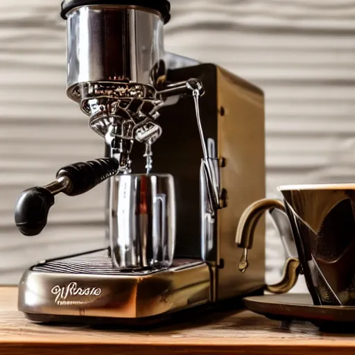 Prompt: product photo of a steampunk espresso machine