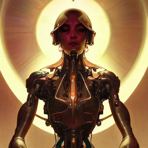 Prompt: “cyborg priest from another dimension, cinematic lighting, intricate, elegant, highly detailed, digital painting, artstation, sharp focus, illustration, art by artgerm and greg rutkowski and alphonse mucha and Wayne Barlowe and william-adolphe bouguereau ”
