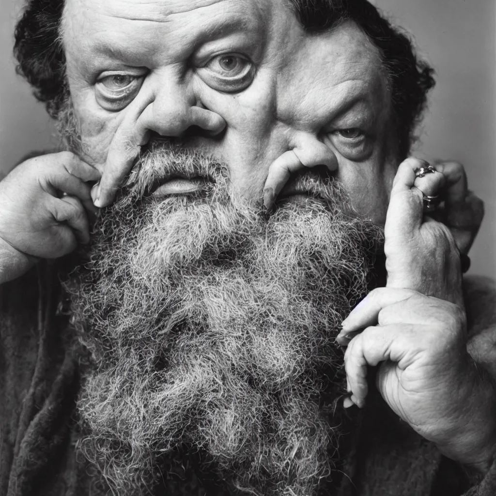 Image similar to An Alec Soth portrait photo of Orson Welles as Falstaff