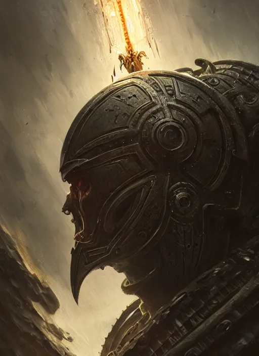 Image similar to masterpiece, nordic warrior with svalinn shield concept art, intricate matte painting, doom, elegant, majestic, epic, art by h. r. giger, greg rutkowski, josan gonzalez, alexey egorov, biomechanical armor, lightning, electricity sparks, glowing eyes