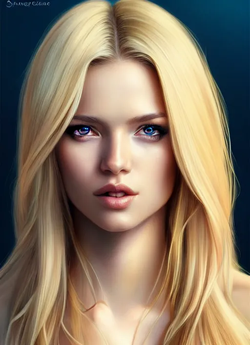 Image similar to image of a gorgeous female with long blonde hair in the style of stefan kostic, realistic, full body shot, wide angle, sharp focus, 8 k high definition, insanely detailed, intricate, elegant, art by stanley lau and artgerm, floating embers