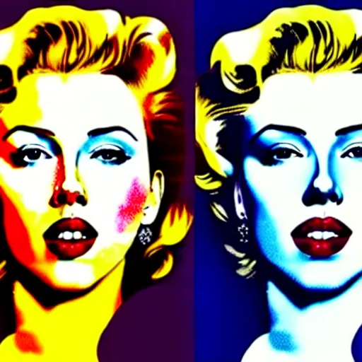 Prompt: epic professional digital painting of scarlet johansson in marilyn diptych by andy warhol, epic, stunning, gorgeous, much wow, masterpiece.