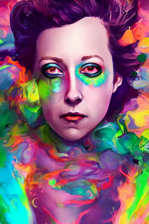 Image similar to hyperdetailed portrait of kristen schaal as delirium of the endless, colourful make up, the sandman, made by caravaggio stanley artgerm lau wlop rossdraws artstation cgsociety concept art cgsociety octane render