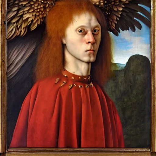 Image similar to a demonic eagle-eyed faun Jan Van eyck john steuart curry