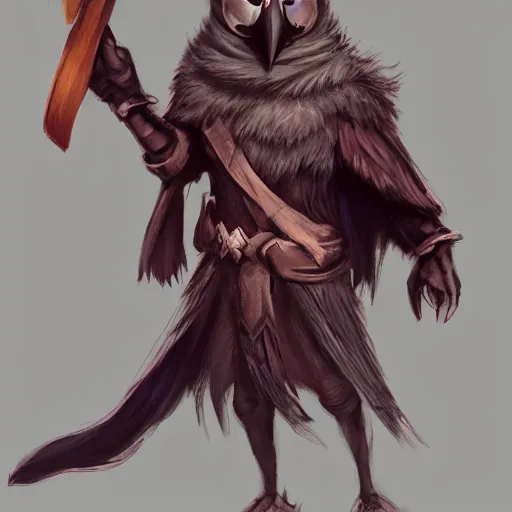 Prompt: Kenku Cardinal-Person Druid, Vine whip, epic dnd character art, cute, character portrait, digital drawing, hyper-detailed, trending on artstation