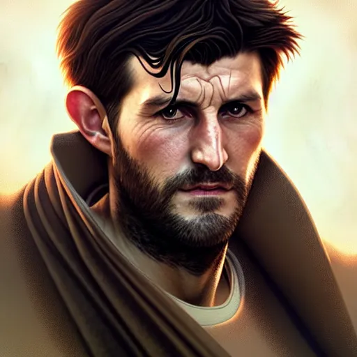 Prompt: Harry Maguire with a majestic beard, closeup, D&D, fantasy, intricate, elegant, highly detailed, digital painting, artstation, concept art, matte, sharp focus, illustration, art by Artgerm and Greg Rutkowski and Alphonse Mucha