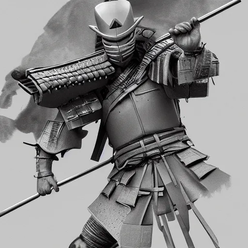 Image similar to 'a sketch to a samurai in ink manga panel ,octane render, artstation , highly detailded'