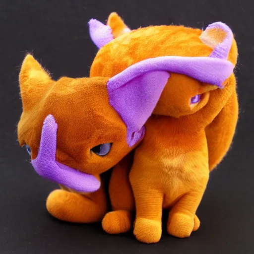 Prompt: cute small purple dragon snuggling orange tabby cat, realistic