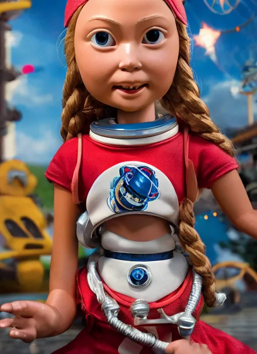 Prompt: closeup face profile portrait of tin toy greta thunberg as an astronaut princess wearing a crown eating cakes, bikini, depth of field, zeiss lens, detailed, symmetrical, centered, fashion photoshoot, by nicoletta ceccoli, mark ryden, lostfish, breathtaking, 8 k resolution, extremely detailed, beautiful, establishing shot, artistic, hyperrealistic, octane render