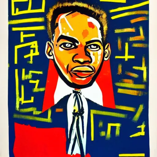 Prompt: 1 9 6 0 s communist propaganda poster in the style of basquiat