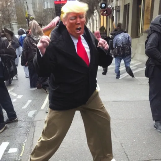 Image similar to donald trump dressed as a homeless man asking for money on the streets