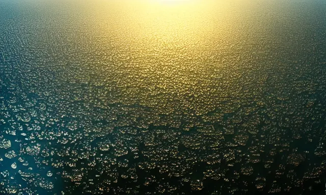Image similar to panorama of a perfect cloudless blue sky filled with big raindrops, hot and sunny highly-detailed, elegant, dramatic lighting, artstation, 4k, cinematic landscape, photograph by National Geographic