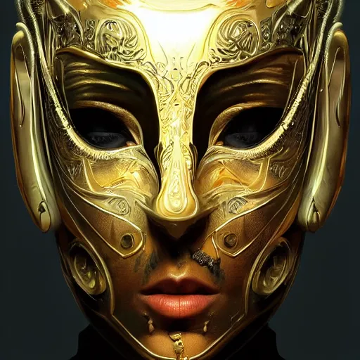 Image similar to Very very very very highly detailed epic photo of face with venetian mask, intricate, dystopian, sci-fi, extremely detailed, digital painting, artstation, concept art, smooth, sharp focus, illustration, intimidating lighting, incredible art by Artgerm and Vincent di Fate