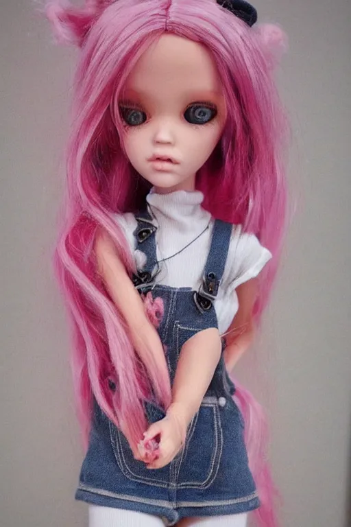 Image similar to cute jerryberry doll in overalls and pink hair greg rutkowski