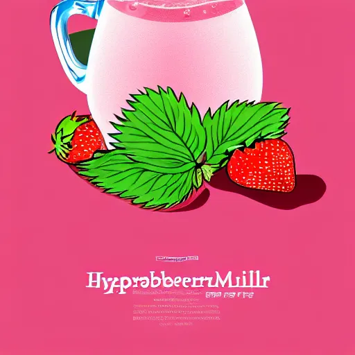 Image similar to a hyperdetailed strawberry milk poster, milk fluid, 4 k hd wallpaper illustration, package cover