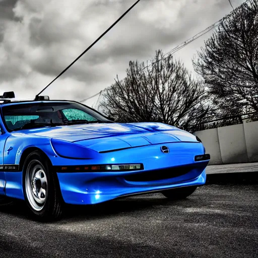 Image similar to Mazda Rx-7 police car, hyper realistic, car photography, high detail, 8k,