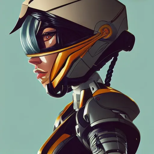 Image similar to a portrait of a stunning beautiful elite megan fox gundam pilot, with an intricate, detailed, urban inspired hiphop afro futuristic helmet, vector behance hd jesper ejsing, rhads, makoto shinkai, lois van baarle, ilya kuvshinov, rossdraws, hd, 3 2 k, ilya kuvshinov, gustav klimt