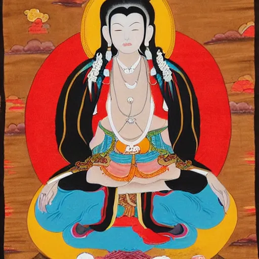 Prompt: Liv Tyler in a Thangka art painting