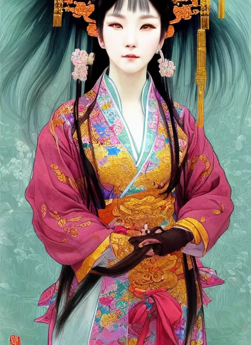 Prompt: portrait of a beautiful nekomimi, decorated with chinese opera motifs, royal, fine china, wuxia, traditional chinese art intricate intense elegant highly detailed digital painting artstation concept art smooth sharp focus illustration, art by ruan jia and zeen chin and alphonse mucha, 8 k