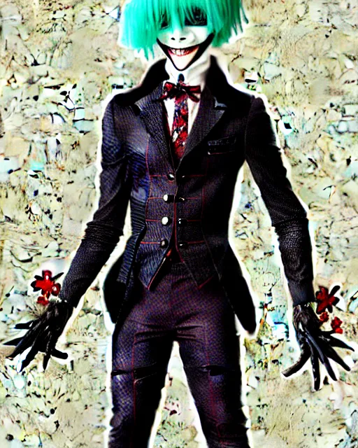 Prompt: tokyo ghoul monster ken kaneki character wearing a beautiful 1 8 th century suit with a tie, rococo style, ed emshwiller style, highly detailed, very realistic, painterly style